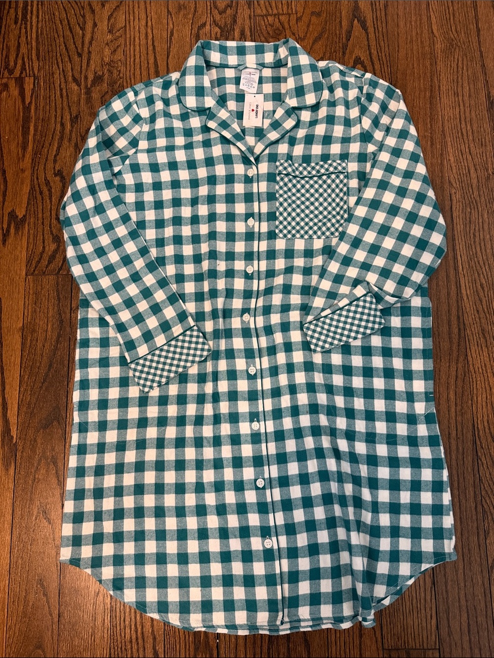 Draper James x Lands End Green and White Gingham Button-Down Nightshirt